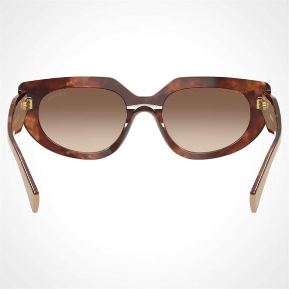 NEW PRADA Sunglasses Brown Tortoise Caramel Gold Symbole Oval Cat Eye Womens